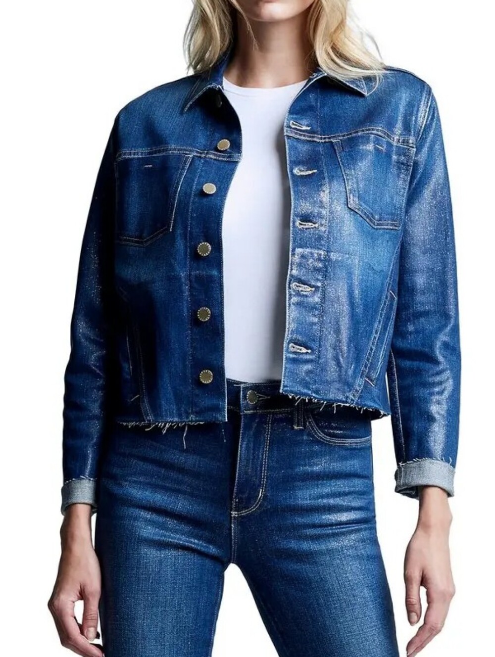 L'AGENCE Janelle Glitter Slim Fit Denim Jacket XS